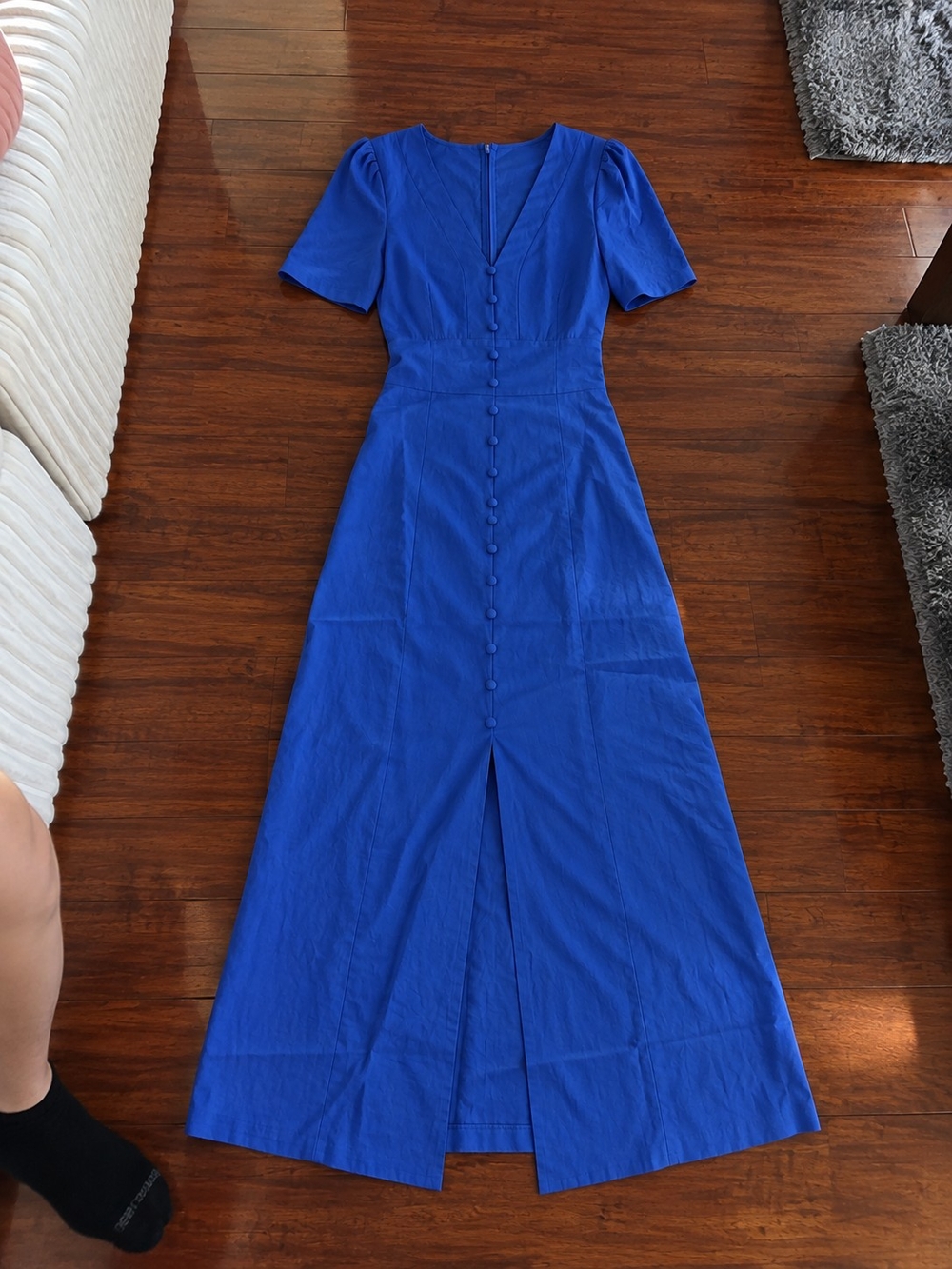 Classic Cobalt Blue Button-Front Maxi Dress